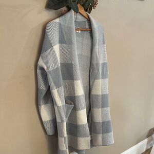 Baltic Born Bowen Gingham Cardigan Light Blue/Grey and White Striped Sweater